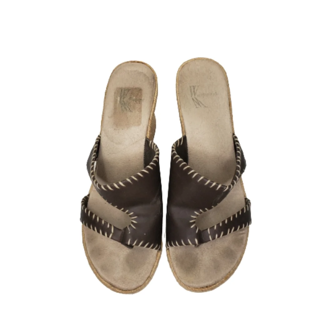 White Mt Wedge sandals Espadrille Toe Strap Sz 9.5